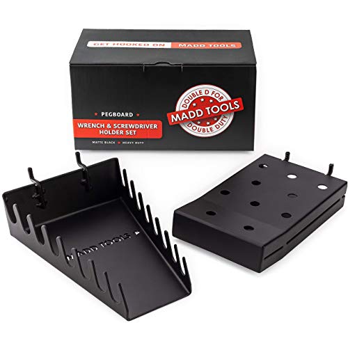 Pegboard Screwdriver and Wrench Holder Set Peg Board Accessories, Organize Wrenches and Screwdrivers on Pegs. Heavy Duty Black Pegboard Accessories for Hanging Tools, Pegboard Organizing