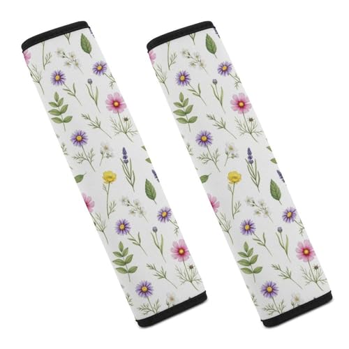 2 Pack Watercolor Wildflowers Car Seat Belt Pad Universal Soft and Comfortable Harness Pads Strap for Adult Use, Most Cars, Easy Install (No Tool) - color: Pattern 436