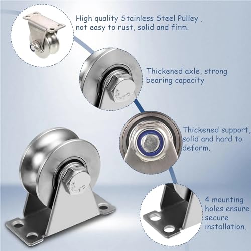 U Groove Stainless Steel Wall Pulley 2pcs Stainless Steel Tripod Pulley Wire Rope Lifting Bearing Pulley Hanging Wheel, Home Sliding Doors Track Wheel Pulley Hardwar