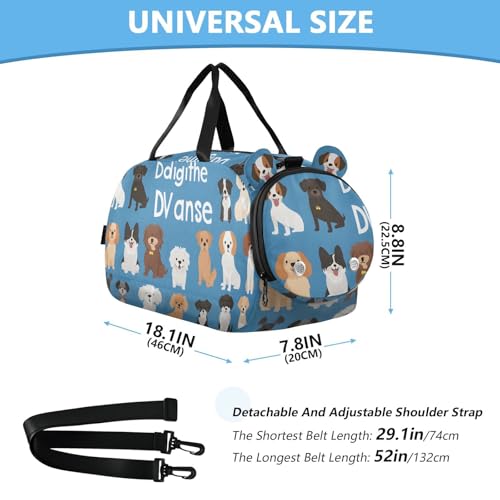 Kids Sports Duffel Bag for Boys & Girls - Cute Dog Puppy Pattern 100% Polyester Gym Bag with Separate Shoe Compartment, Adjustable Shoulder Strap, Compact Travel & Workout Gear Bag - color: Cute Dog Puppy Pattern