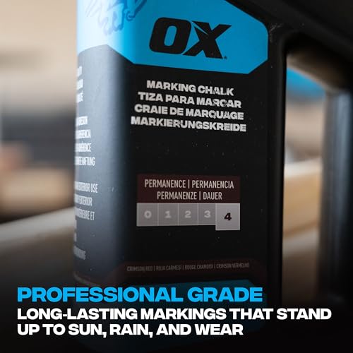 OX Chalk Line Powder Red 2.5 lbs - Permanent Chalk Refill | Level 4 permanence, weatherproof formula, quick-fill nozzle, works on wood, concrete, metal and stone - color: Crimson