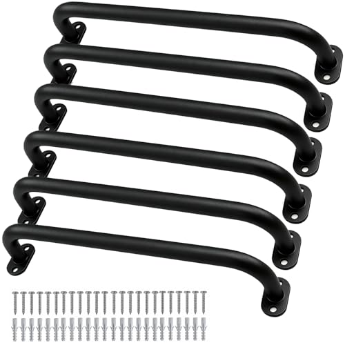 17 Inch Black Metal Playground Handles Set of 6, Heavy-Duty Climbing Wall Grab Bars, Indoor/Outdoor Monkey Bars for Playground, Backyard, Climbing Frames - color: Black