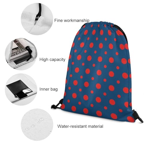 Travel Drawstring Backpack Theft Proof Cinch Sack Water Resistant Sackpack for Camping Hiking Outdoor Sports, Phish Red Donut Circles On Blue Bags - color: Picture (32)
