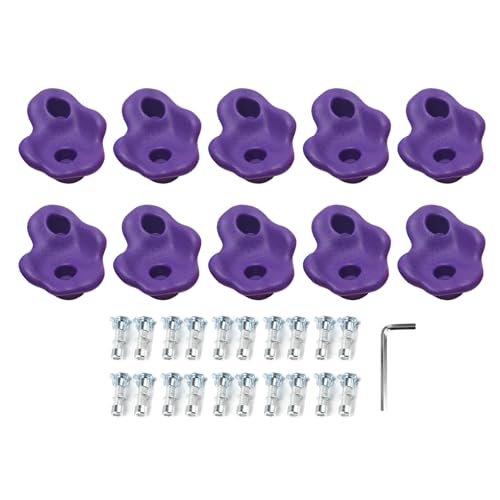 10PCS Rock Climbing Holds, PE Ergonomic Design with Rock Texture for Indoor Outdoor Climbing Wall, Includes Screws and Wrench Tools - color: Purple