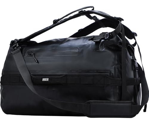MIER Large Waterproof Duffel Bag - 60L/80L Dry Bag Backpack | Detachable Backpack Straps; Multi-Pockets; Roll-Top with Hook-and-Loop Closure; Motorcycle, Kayaking, Gym, Beach, Boating - color: Black, size: 60L