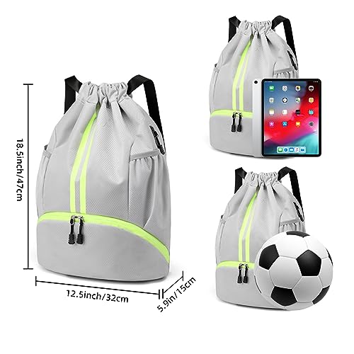 Valleycomfy Sports Drawstring Backpack - Water Resistant String Bag Grey | with Side Mesh Pockets Shoe Compartment Gym Backpack for Women & Men - color: A-grey