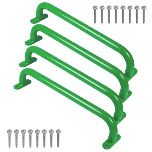 Purife17.2 Inch Metal Green Playground Handles Pack of 4- Outdoor Swing Sets Safety Handles - Playset Grab Bar, Indoor Kids Climbing Monkey Bars for Playhouse, Treehouse, Jungle Gym - color: Green-4pack