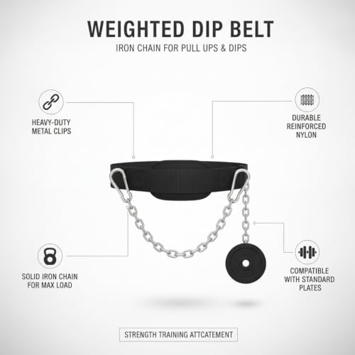 Weighted Dip Belt with Iron Chain for Pull Ups and Dips, Heavy Duty Strength Training Attachment (1 PC) - size: 3.94 x 3.15 x 3.15 in
