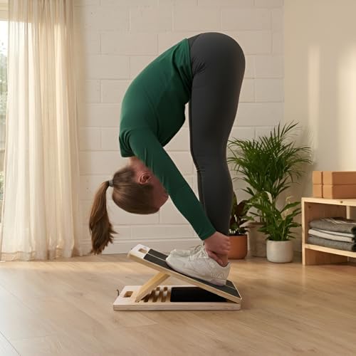 Portable Wooden Slant Board for Calf Stretching with Resistance Bands | 300 Lbs Weight Capacity Incline Board for Calf Stretcher, Calf Stretch Board for Knees Ankle Heel Feet Leg