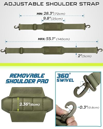 WYNEX Shoulder Strap, 55 inch Universal Bag Strap Replacement with Pad | Single Shoulder Strap with Detachable Thick Pad, Crossbody Bag Strap for Tactical Pouch Tool Bag Messenger Bag Luggage Duffle - color: Army Green, size: 2“ Strap