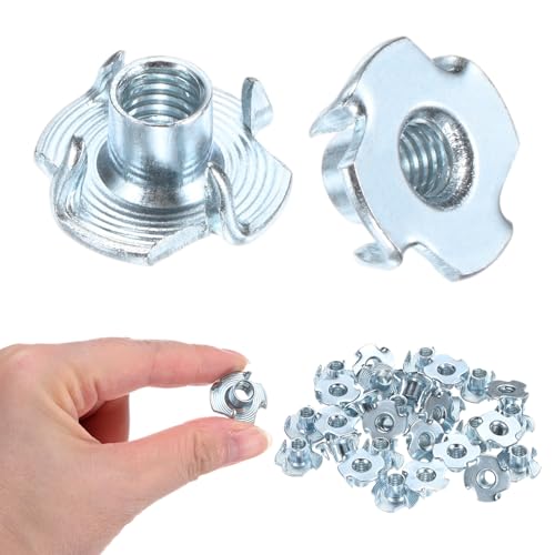 M METERXITY 100-Pack M6x9mm T-nut, 4-Pronged Tee Nut Threaded Insert | Carbon Steel, for Wood, Rock Climbing Holds, Furniture, Corrosion Resistant Fasteners - size: M6x9mm
