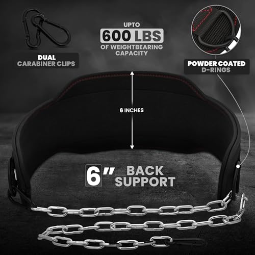 RDX Dip Belt for Weight Lifting, Heavy Duty 36 Inch Adjustable Steel Chain, Dipping Belt Chin Pull Ups Gym Training Bodybuilding Powerlifting Fitness Workout, 6” Padded Neoprene Back Support Men Women - color: Black
