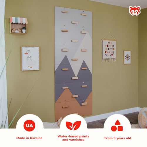 Wood And Hearts Indoor Rock Climbing Wall for Kids – 6 Wooden Climbing Panels with Repositionable Climbing Holds, Montessori Sensory Play Equipment for Kids Playroom (Climbing Module 2) - size: Climbing Module 2