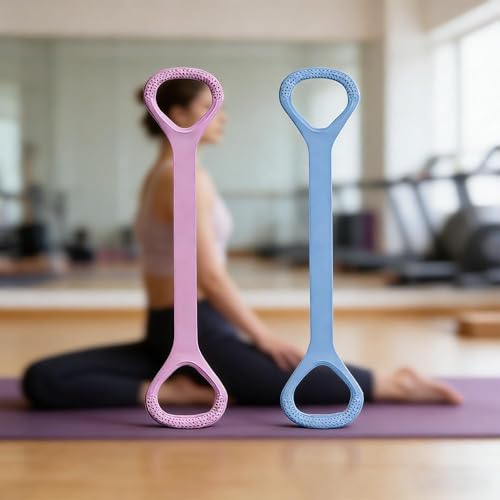 2-Pack Figure 8 Resistance Band TPR Pull Strap for Upper Body Stretching and Exercise - color: Pink Blue