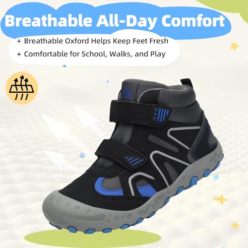 Mishansha Kids Water Resistant Hiking Boots, Boys Girls Anti Collision Anti-Skid Athletic Outdoor Adventure Trekking Shoes | Protective Toe, Adjustable Fit and Flexible Sole for Camping, School, Walking, Trekking, Trail Adventures and Everyday Wear - colo