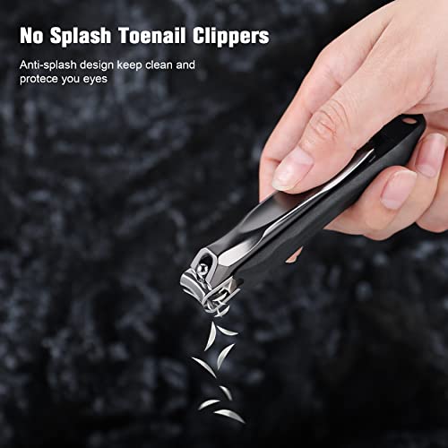 FERYES 3-in-1 Fingernail Clipper with No-Splash Nail Catcher and Metal Storage Box - Toenail Clipper with Nail File for Men & Women - Black - color: Black