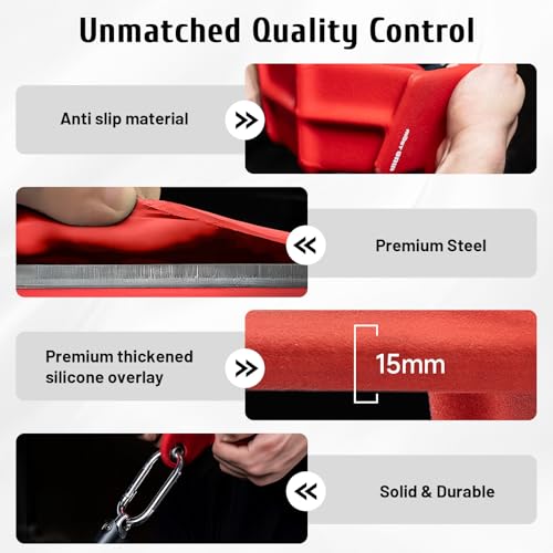 LAT Pull Down Bars Set, Triangular Stability LAT Pulldown Attachments with 8 Ergonomic Handles for Whole Back Training, Non-Slip Cable Machine Attachment for Gym Home Workout - color: Ruby Red