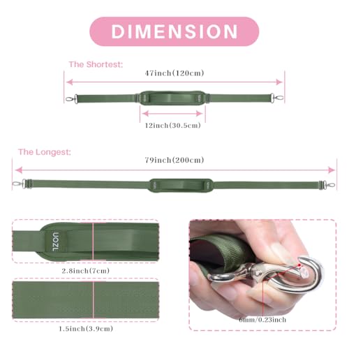 Shoulder Straps 79 inch Adjustable with Thick Soft Fixed Shoulder Pad | with Metal Swivel Hooks for Laptop Bag, Messenger Bag, Tool Bag, Camera,Luggage,for Mens and Womens - color: Green