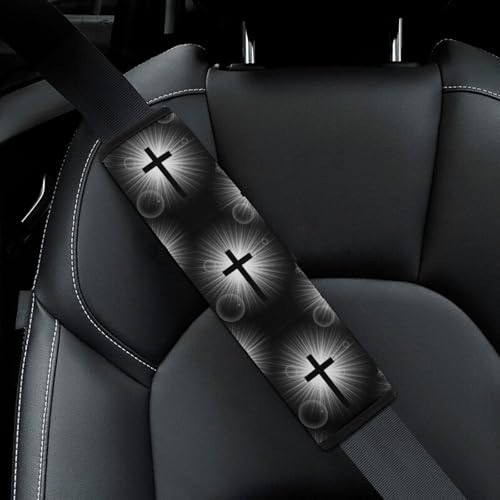 2PCS Black Cross Christian Seat Belt Cover Soft Padded Neck Strap Covers for Kids, All Vehicles, Comfortable Driving - color: Pattern 1217