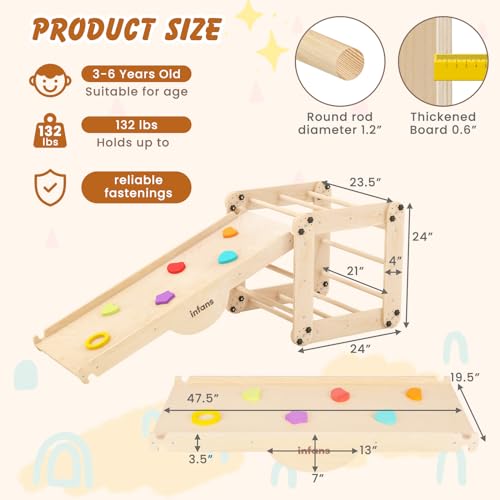 INFANS 12 in 1 Climbing Toys for Toddlers, Upgrade Wooden Montessori Foldable Triangle Climber Set with Reversible Ramp Slide Ladder Seesaw, Indoor Pikler Climb Activity Jungle for Kids Age 3+ - style: 12 in 1