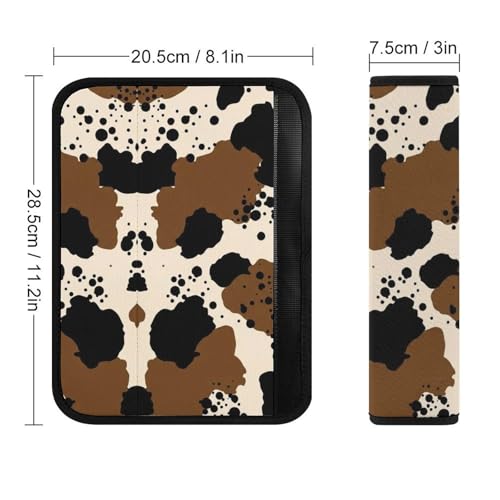 2PCS Breathable Car Seat Belt Pad for Elderly Support, Stroller Pushchair High Chair, Animal Brown Black Milky White Fur Western Cute Cow Print Seat Belt Cushion, Anti-Slip Pad - color: Pattern 481