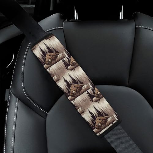 Universal Fit Seat Belt Cover for Adult Use, Stroller Pushchair High Chair, 2PCS Wild Animal Hunting Western Cabin Rustic Country Farmhouse Bear Harness Pads Strap Shock Absorption - color: Pattern 599