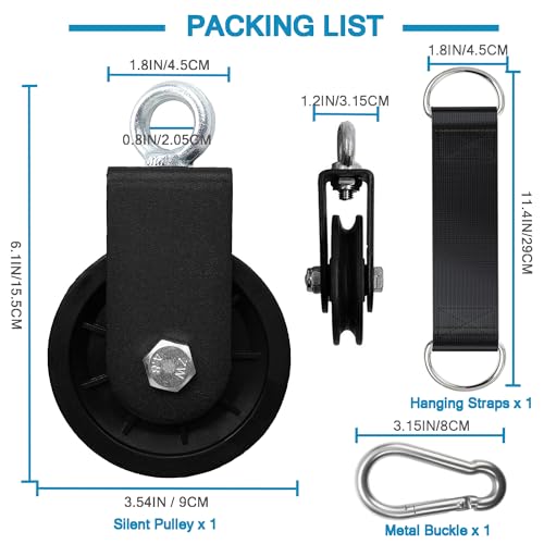 Cable Pulley System for Home Gym, Silent 360° Rotation Nylon Pulley Wheel with Detachable Traction Block LAT Pulldown & Weight Lifting Attachment for Strength Training Workouts - color: 3.54in/90mm Cable Pulley