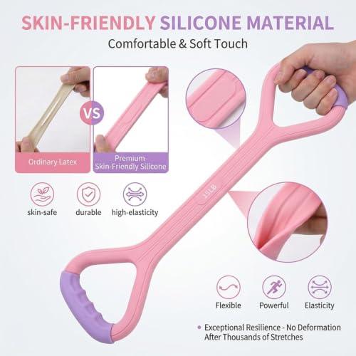 Figure 8 Resistance Band with Handles, Elastic Bands for Working Out,Arm,Back,Shoulder Training Elastic Ropes - color: Pink & Purple