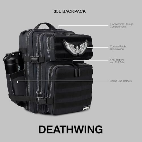 WOLFpak 35L Athletic Gym Backpack - Durable 1000D Waterproof Oxford Material with MOLLE Webbing, Laptop Pocket - color: Deathwing