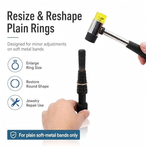 Ring Stretcher Finger Wedding Band Sizers- Dual Head Plastic and Rubber Hammer Metal Mallet for Jewelers