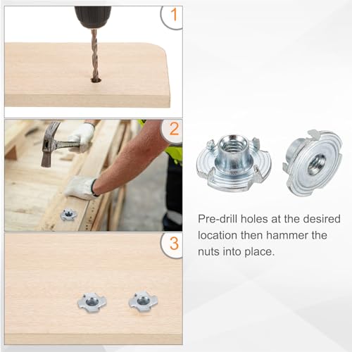 HARFINGTON M4x6mm T-Nuts 4 Pronged Tee Nut 0.57" x 0.24" Fully Thread Carbon Steel Inserts for Wood, Rock Climbing Holds, Cabinetry, Furniture 100pcs - size: M4x6mm, 14.5mm