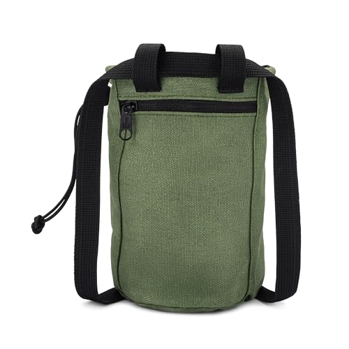 Oso Supply Co - Waxed Canvas Chalk Bag for Rock Climbing, Bouldering Chalk Bucket with Belt, Waterproof, Zippered Pocket - Perfect Rock Climbing Gear, Equipment for Indoor/Outdoors
