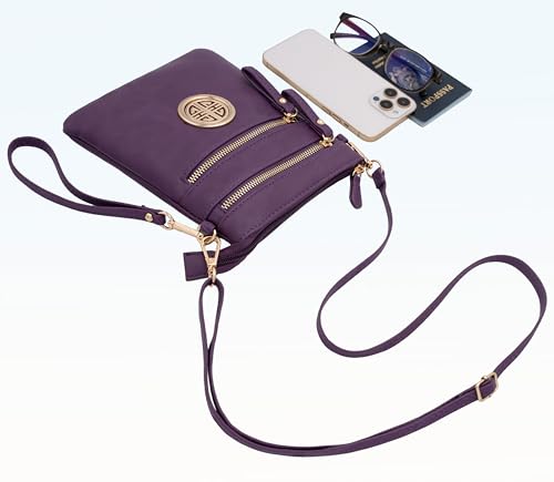 Solene Small Multi Zipper Pockets Crossbody Bag with Detachable Wristlet - color: Purple