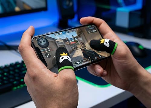 King of The Game - Improved Materials Gaming Finger Sleeves (6 Pack) for Touch Screens and Controllers. Skin-Protective, Ultra-Sensitive, Sweat-Resistant, Breathable and Stretchable. (Green) - color: Green