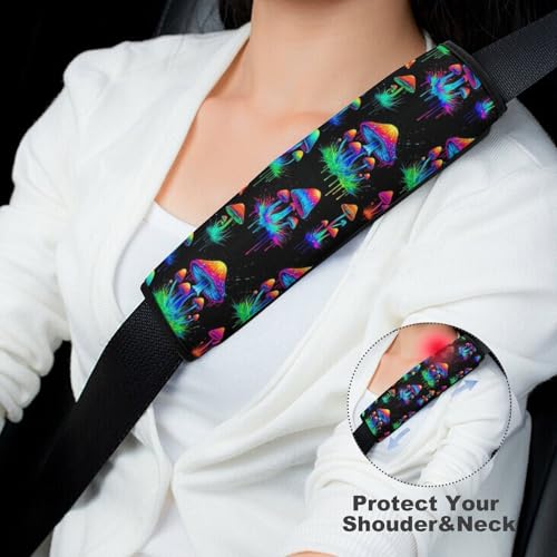 2 Pack Mushroom Graffiti Car Seat Straps Shoulder Pads Universal Fit Neck Strap Covers for Adults and Children, All Vehicles, Pressure Relief - color: Pattern 591