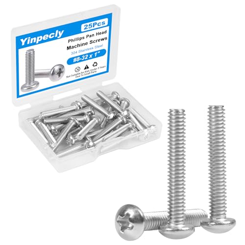 25 Pcs #8-32 x 1 Pan Head Machine Screws, 304 Stainless Steel, Truss Head Bolts, Full Thread, Bright Finish, Phillips Drive for Furniture Repairs and 3D Printer - size: #8-32 x 1"