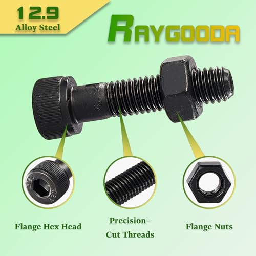 M10-1.5x40 Socket Head Cap Screw and Nut Kit 6set, Grade 12.9 Alloy Steel, Black Oxide Finish, Full Thread, High Tensile Strength for Automotive, Machinery & Heavy Duty Use - size: M10x40mm(6 Sets）