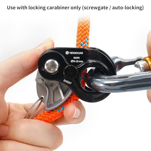 NewDoar Rope Ascender Lightweight Rope Clamp Ascender Riser Adjuster Fits 8-13mm Rope Self-Locking Grip for Rock Climbing,Hunting,Protection Rescue,Rappelling,Arborist,Gear Equipment - color: Black Pro