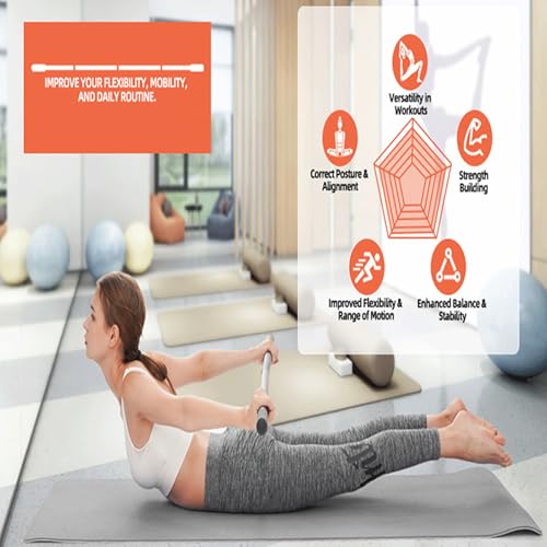 ZJchao Yoga Stick, Multifunctional Stretching Bar with 4 Steel Bars and Non Slip Handles for Shoulder Mobility, Flexibility and Balance Training in Yoga and Fitness
