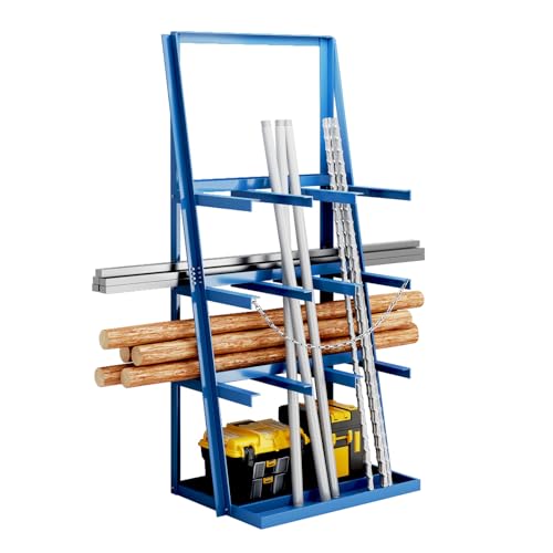 Vertical Bar Rack, Heavy Duty Rack for 3000LBS Capacity, Lumber Storage Shelfs Rack with Safety Chain, Carbon Steel Standing Pipe Rack Shelf Organizer for Warehouse Garage Workshop Factory