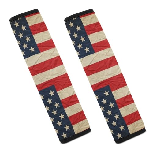 2PCS Retro American Flag USA Independence Day Car Seat Belt Pad Breathable Shoulder Protector for Girls and Boys, Most Cars, Anti-Slip Pad - color: Pattern 676