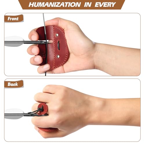 Leather Archery Finger Tabs,Handmade Archery Finger Guard for Shooting Practice Gear, Recurve Bow Fingers Tab - color: Red
