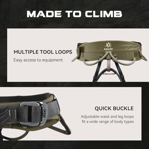 KAILAS Airo Rock Climbing Harness Men Roofing Harnesses Rescue Mountaineering Safety Belt Women Comfortable Lightweight - color: Gray Green, size: X-Large