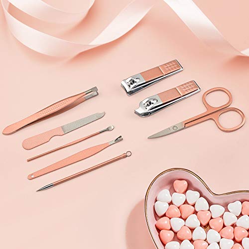 Manicure Set, 8 In 1 Stainless Steel Professional Pedicure Kit Nail Scissors Grooming Kit with Pink Leather Travel Case Pink - color: 8 in 1
