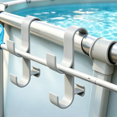 2Pcs Above Ground Pool Pole Hooks, Double Hanging Bracket for Pool Telescopic Pole, Leaf Skimmer Net & Vacuum Hose, Pool Rail Accessory Storage Hanger[Galy] - color: Galy