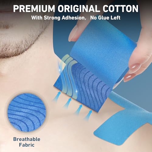 Kinesiology Tape for Shoulder Precut, 12 PCS Shoulder Tape for Pain Relief, KTQUICK Original Cotton Waterproof & Breathable, Enhance Elastic Sports Tape for Pain Support and Muscle Sports, Blue | Blue, Precut Shoulder Support Tape with Premium Cotton, Bre