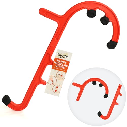 Tiger Tail Tiger Cane Back & Neck Massager – Trigger Point Deep Tissue Acupressure Therapy Cane Massage Hook with 7 Gription Knobs, 2-Piece Massage Tool for Muscle Knot & Shoulder Pain Relief, Orange - color: Orange