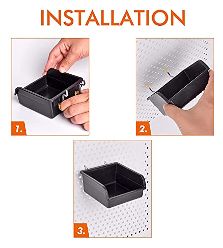 Pegboard Bins With Hooks, 12 Pack Peg Board Garage Tool Storage Organizers | 1/8" 1/4" Pegboard Accessories, Plastic Hanging Organizer Bins, Tool Storage for Screws Nuts Bolts Nails Small Hardware Parts