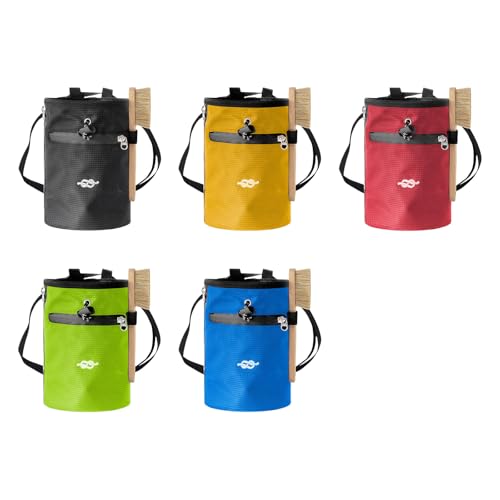 Climbing Chalk Bag Adjustable Waist Bag Strap Zippers Storage Pocket & Brush Holder, Rock Climbing Bouldering Chalk Bag