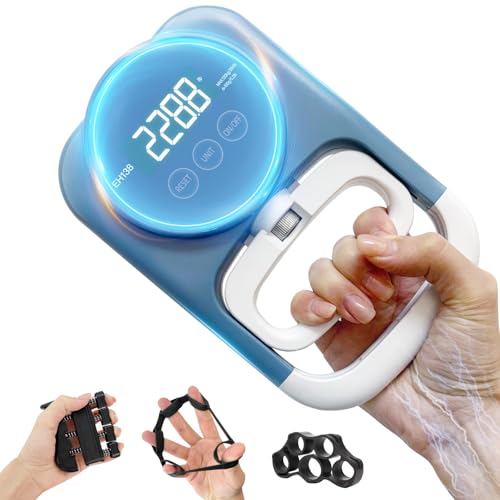 Grip Strength Tester Hand Gripper - Grip Strength Trainer Hand Dynamometer Handheld Meter LED Display Comfortable 265 Lbs / 120 Kgs Finger Strengthener for Sports Home School Gym Use - color: Blue